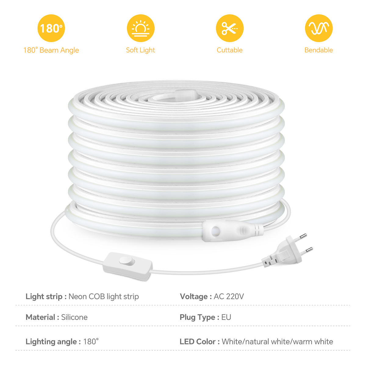 Tira de luces LED COB de 220V, - Outdoor Power Hub reseña y precio