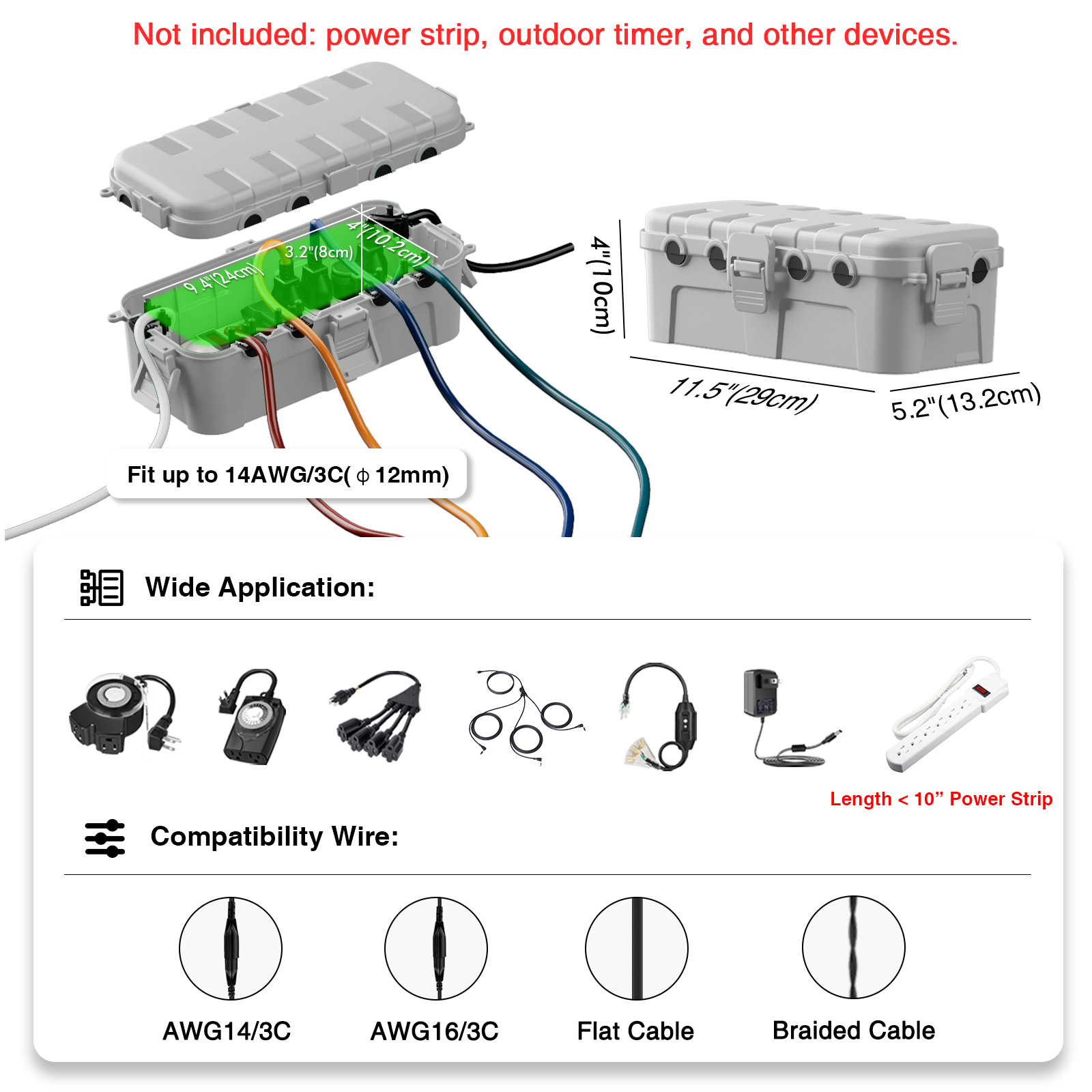 Caja de extensión impermeable  - Outdoor Power Extension Cord reseña y precio